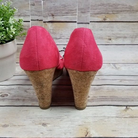 H&M Womens Pink Suede Cork Wedge Sandals Shoes - Picture 6 of 8